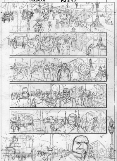 Page 159 of the Caseboon of Stanford Hawksmoor - pencils version