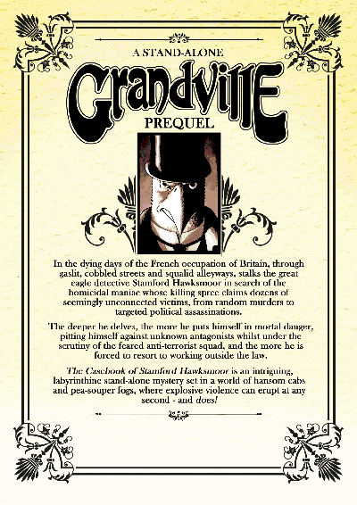 The rear cover of the Casebook of Stamford Hawksmoor by Bryan Talbot