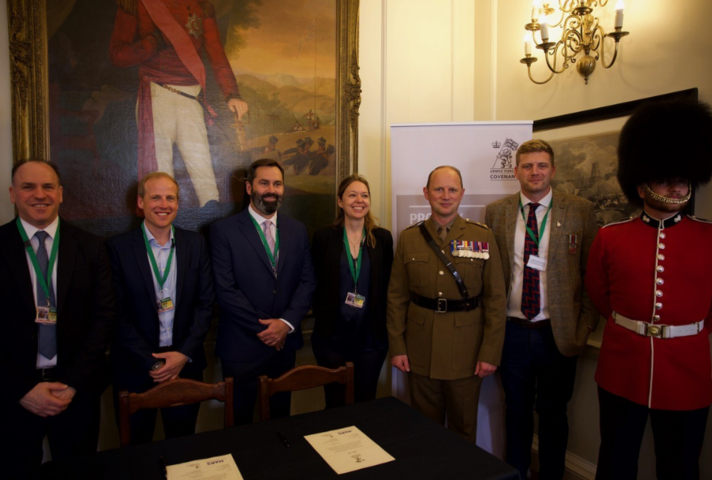Lt Col Tom Spencer-Smith, Commanding Officer, 1st Battalion Grenadier Guards and Defence's co-signatory of the Covenant, with Luke Bellinger, Director of Strategic Sourcing at Mars UK, and Mars UK representatives. Copyright: Mars UK.