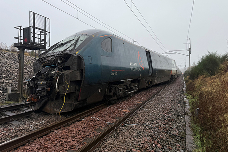 The derailed train south of Shap.
