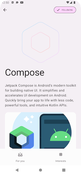 Screenshot showing Topic detail screen Screenshot showing Topic detail screen