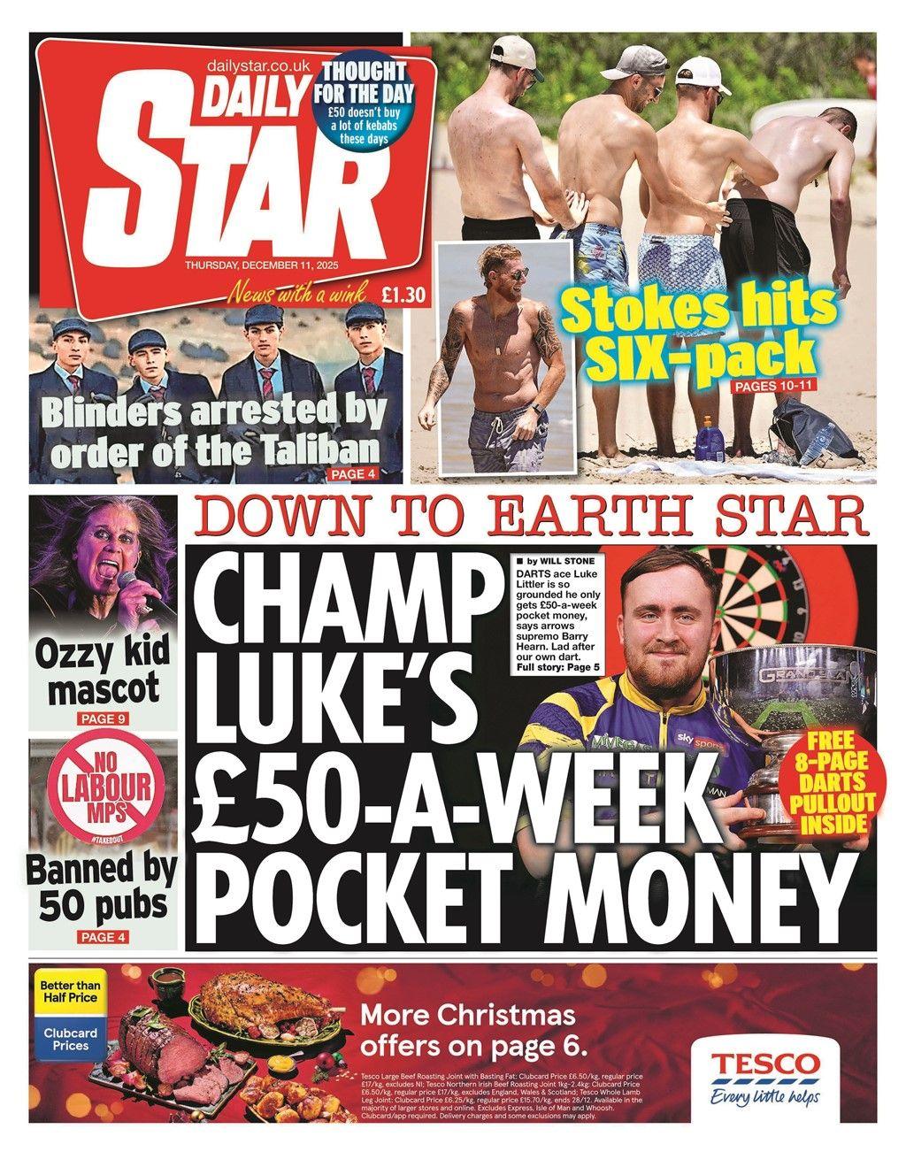 The headline on the front page of the Star reads: “Champ Luke's £50-a-week pocket money”.