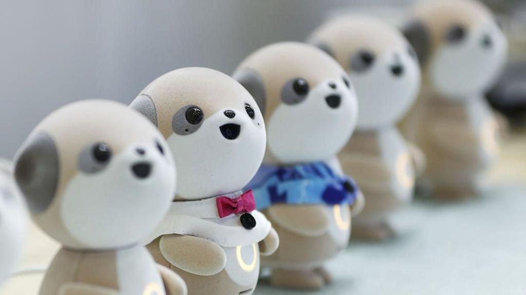 Lineup of Sharp Poketomo robots at Ceatec in Chiba, Japan