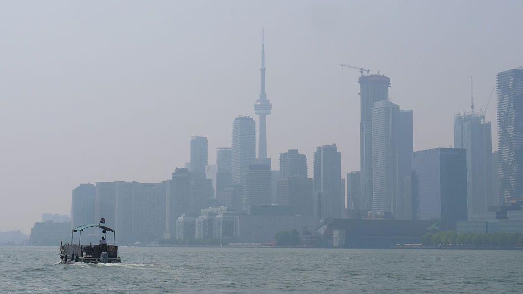 The Toronto skyline seen through a smoky haze