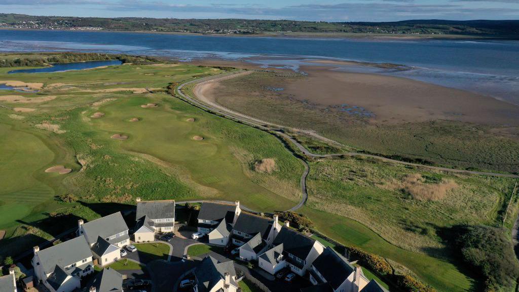 An aerial view looking over a housing estate near the Machynys Golf Club in Llanelli, Wales.