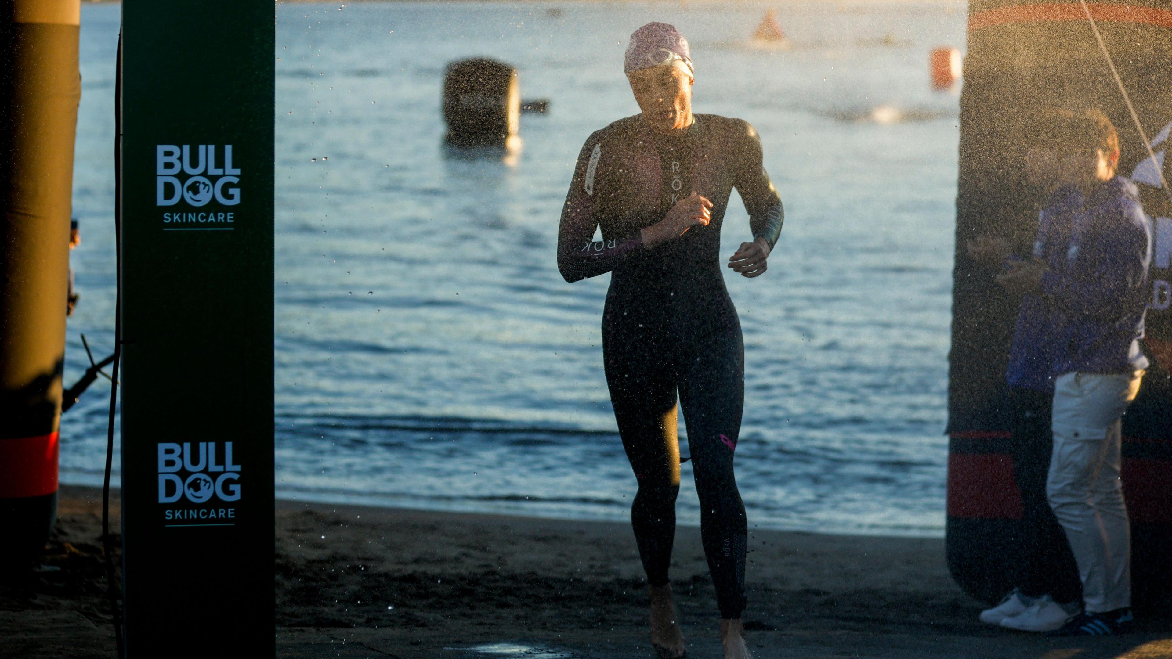 Lucy Charles-Barclay leaves the water at the Ironman 70.3 Women's World Championship
