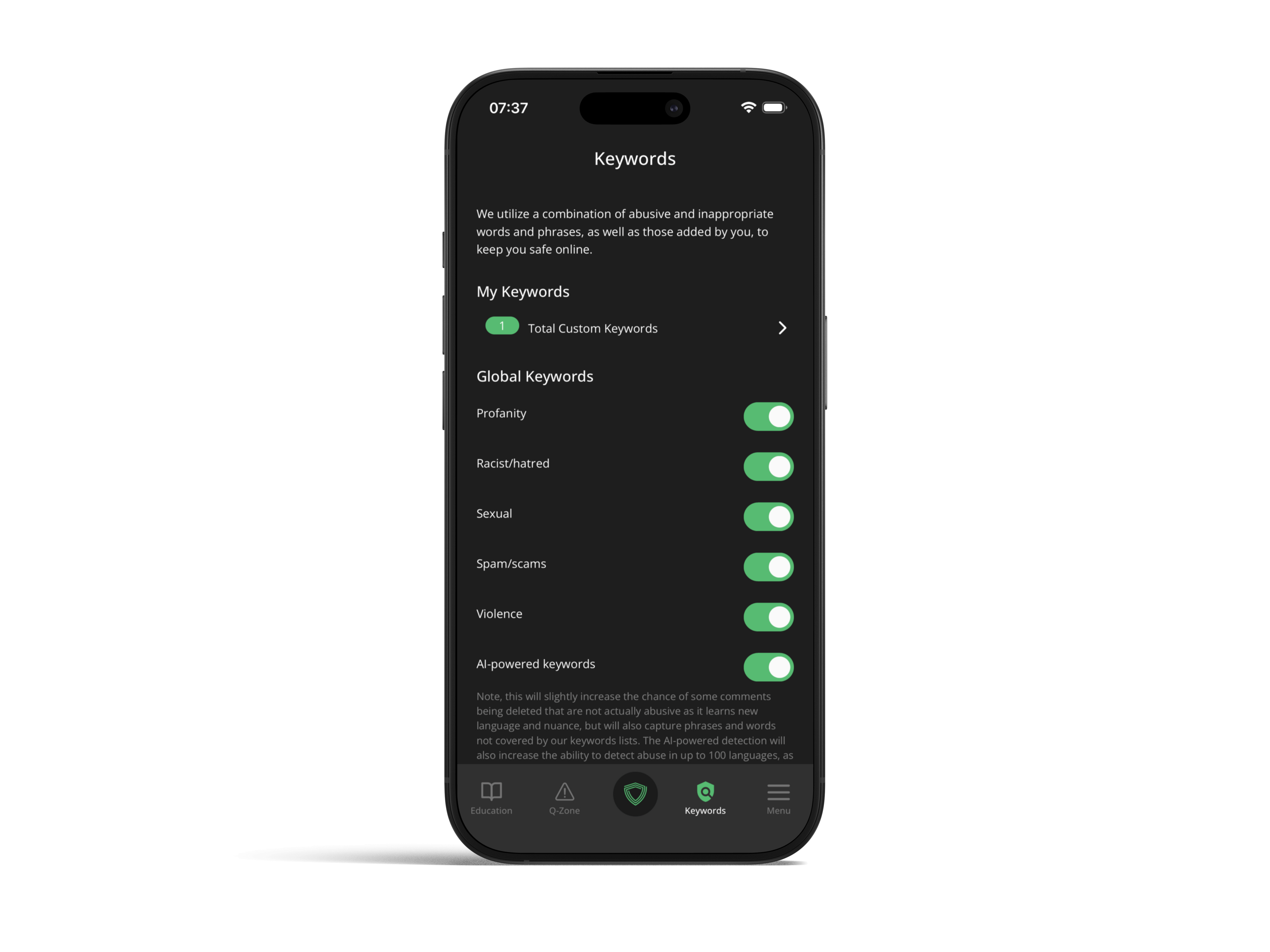 A screenshot of the Social Protect app