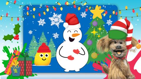 Paint splatters, snowflakes and dancing snowmen and penguins. It's the CBeebies Creative Lab painting game Christmas edition.