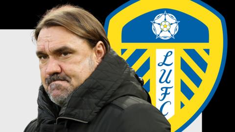 Daniel Farke and the Leeds United club crest