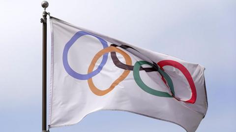 Olympic rings on a flag