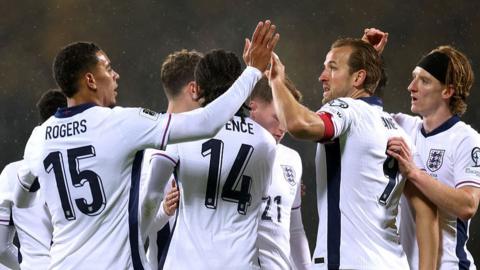 England players celebrate a goal