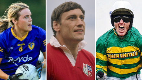 Moneyglass player Aoife Kelly, Willie John McBride and AP McCoy