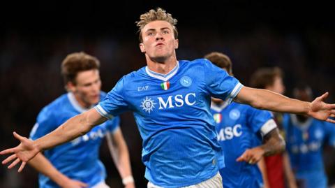 Rasmus Hojlund celebrates scoring