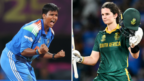 India's Deepti Sharma (L) and South Africa's Laura Wolvaardt (R)