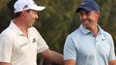 Matt Fitzpatrick and Rory McIlroy have a laugh after the DP World Tour Championship