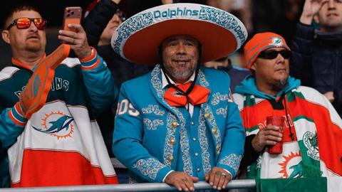 Mexican Miami Dolphins fans at the team's game in Madrid