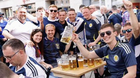 Scotland fans outside a bar in Germany.