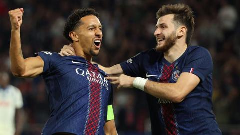 Paris St-Germain celebrate scoring a goal