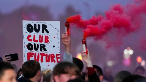 Salford Red Devils hold a fan protest during the tail end of the 2025 Super League season