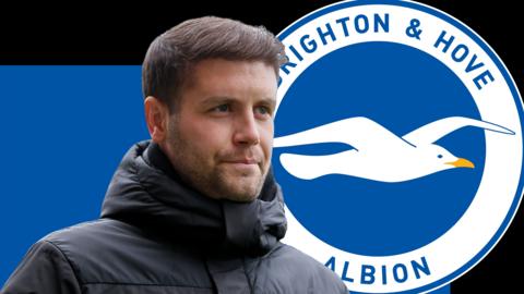 Fabian Hurzeler and the Brighton club crest