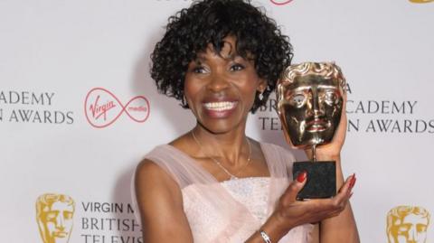 Rakie Ayola, winner of the Best Support Actress award for her role in "Anthony", poses in the Winners Room at the Virgin Media British Academy Television Awards 2021