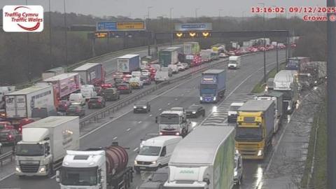 Gridlocked M4 near the Prince of Wales Bridge