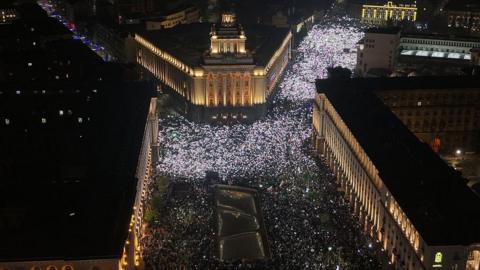 Tens of thousands of protesters gather in central Sofia to demonstrate against the Buglarian government, in Sofia on December 10, 2025