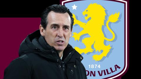 Unai Emery and the Aston Villa club badge