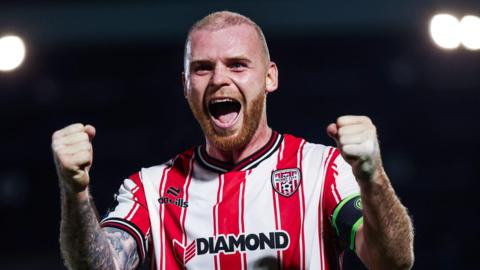 Mark Connolly celebrates a victory for Derry City in the League of Ireland Premier Division