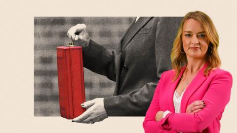 A treated image of Rachel Reeves holding her ministerial red box