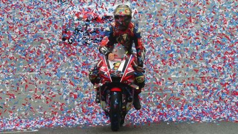 Kyle Ryde celebrates winning the BSB title