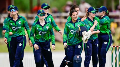 The Ireland cricket team during their defeat in the second T20 with South Africa