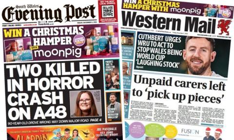 Front pages of the South Wales Evening Post and Western Mail