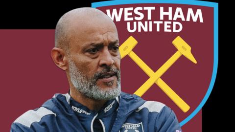 Nuno Espirito Santo and the West Ham club badge