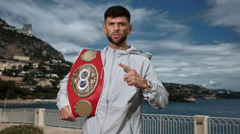 Joe Cordina with the IBF Super-Featherweight World Title in Monte Carlo