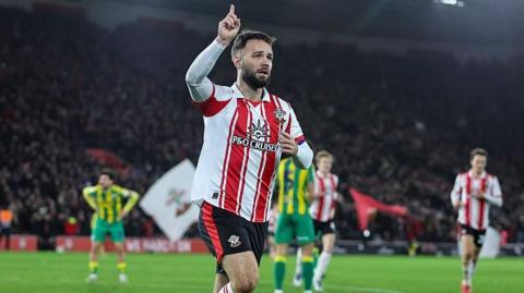 Adam Armstrong celebrates scoring for Southampton against West Brom