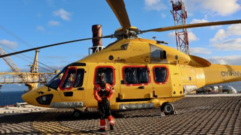 Helicopter on a North Sea oil platform