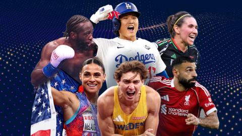 A graphic showing images of Mariona Caldentey, Terence Crawford, Armand Duplantis, Sydney McLaughlin-Levrone, Shohei Ohtani and Mohamed Salah
