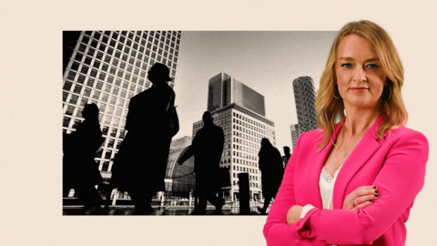 Office workers and commuters walking through Canary Wharf