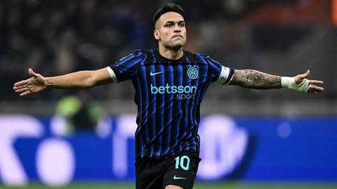 Inter Milan's Lautaro Martinez celebrates scoring against Lazio