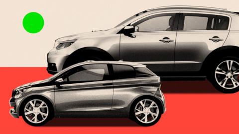 A treated image showing a large vehicle next to a small one