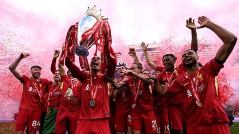 Liverpool celebrate winning the 2024-25 Premier League title