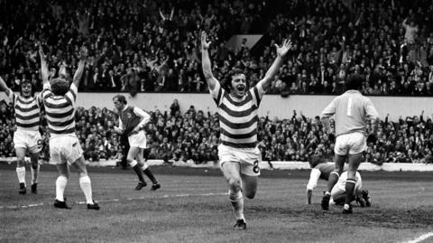 Dixie Deans celebrates scoring for Celtic in the 1972 Scottish Cup final