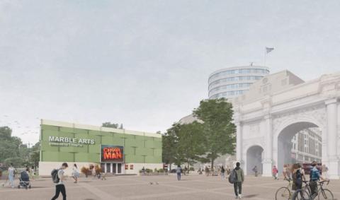 View of proposed structure from the Marble Arch Tube Station.