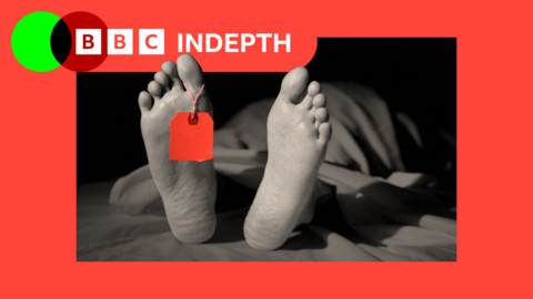 Montage image showing a cadaver in a mortuary