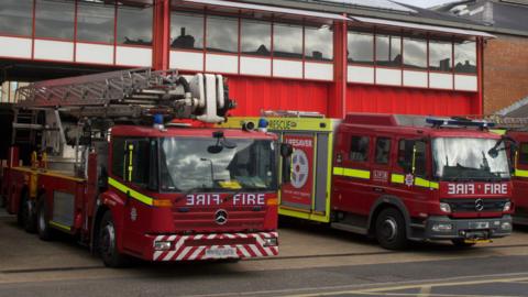 Fire engines at the ready outside a London fire station