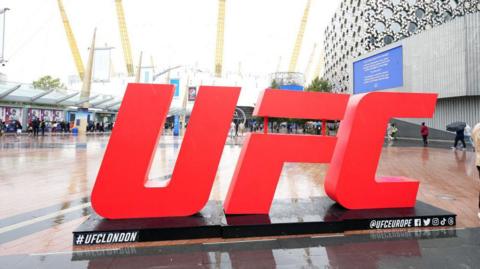 The UFC logo outside the O2 Arena in London