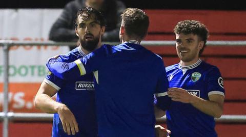 Jordan Williams of The New Saints celebrates after scoring