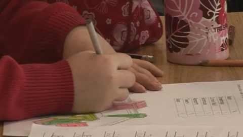 Làmh pàiste a' cumail pinn