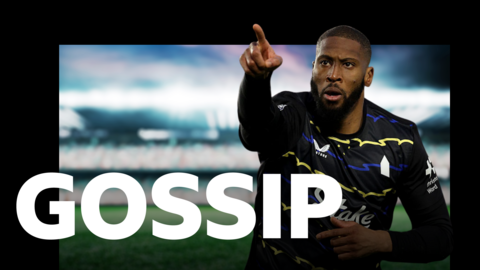 BBC Sport gossip graphic with a photo of Everton player Beto who is pointing towards the camera